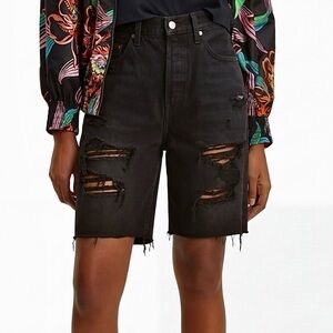 Levi's Premium Slouch Shorts Deconstructed Cutoff Raw Hem Black Denim Shorts W26